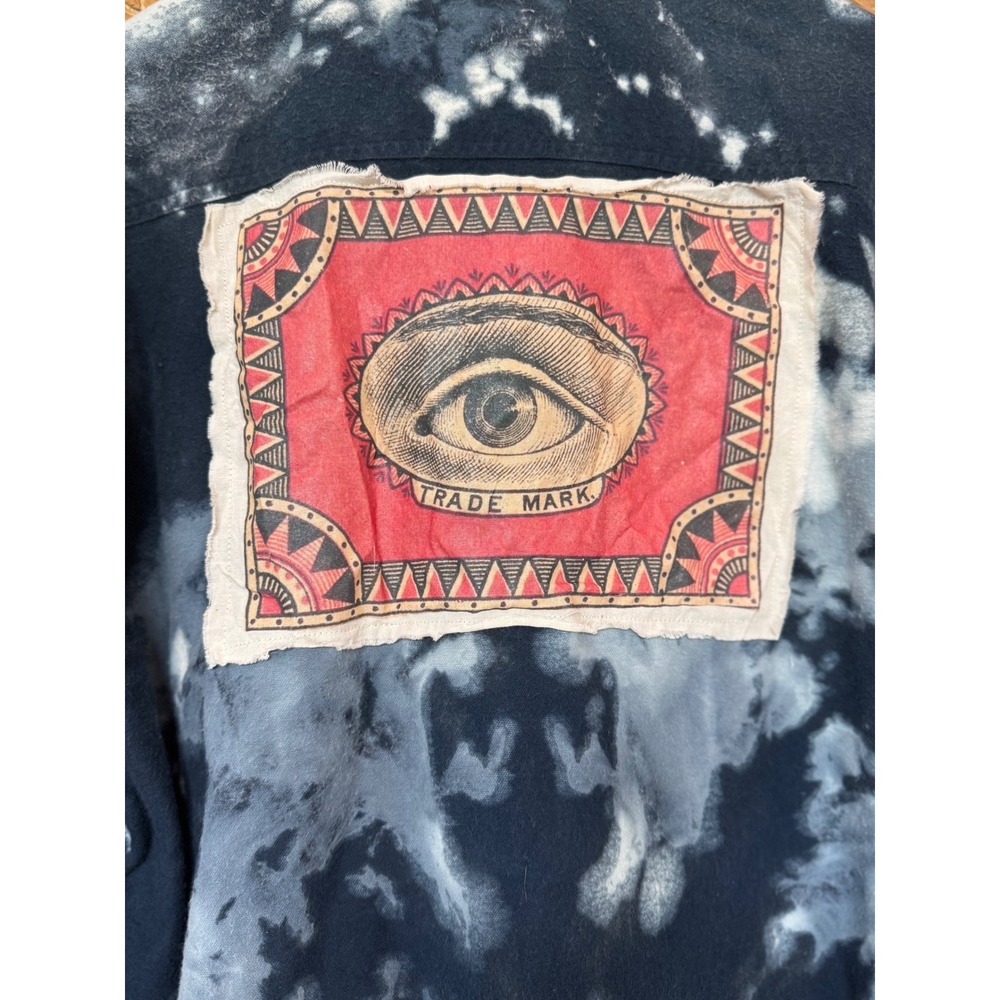 Bleached Indigo Shammy‎ Shacket XL Tall All Seeing Eye Patch Art Wear Jacket - Picture 5 of 10